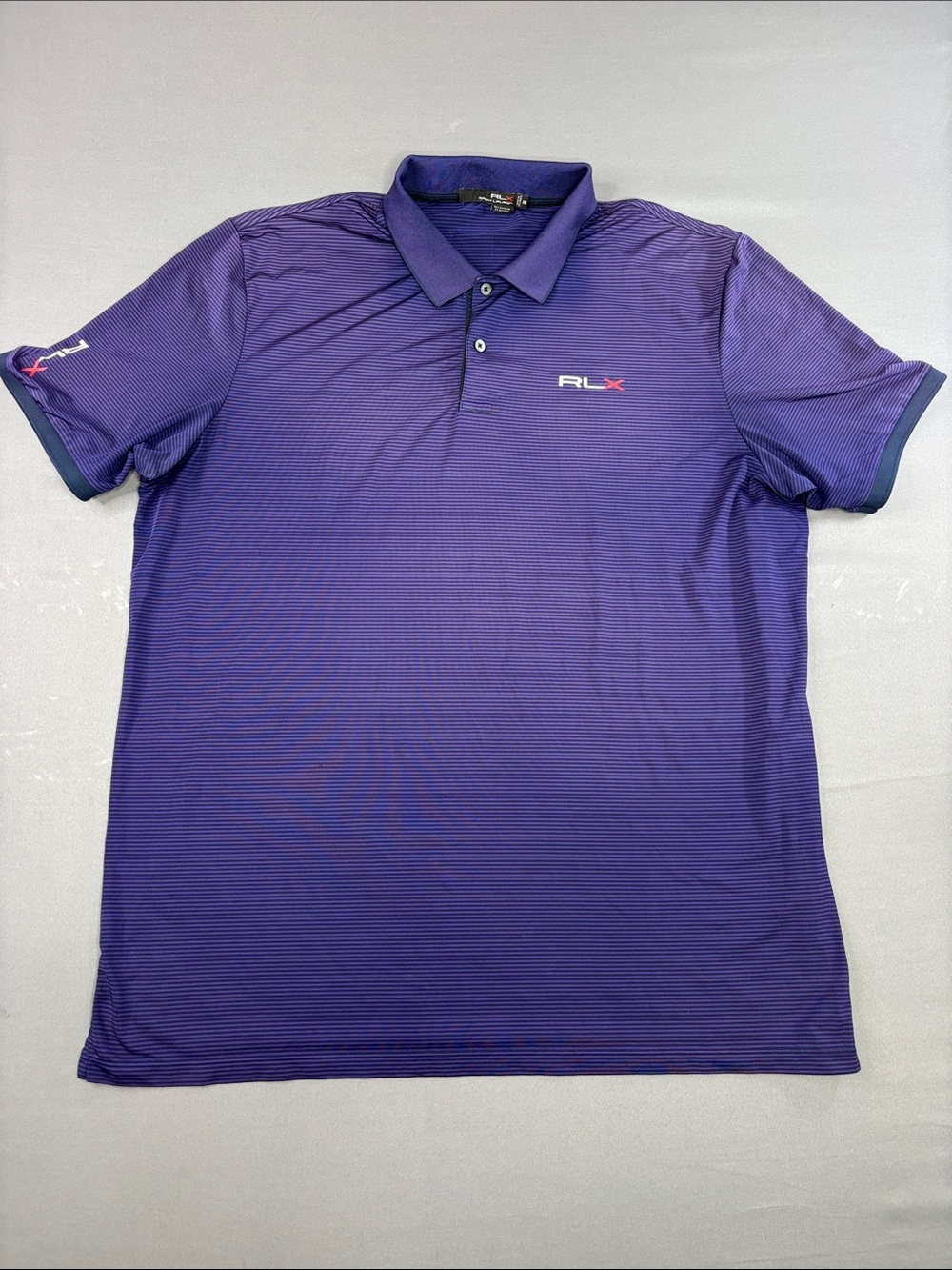 Ralph Lauren RLX Golf Polo Shirt Mens XXL 2XL Purple Striped Performance Wicking
